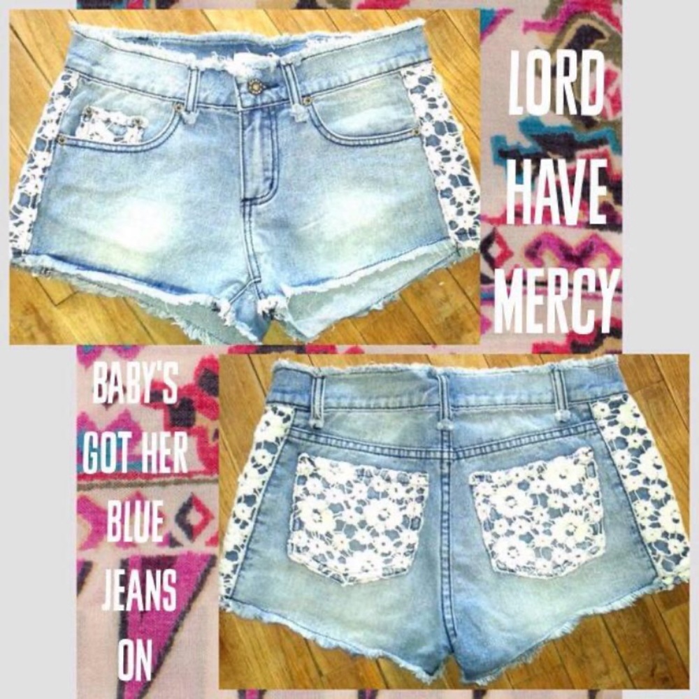 Embroidered Lace Denim Shorts Large/6/8